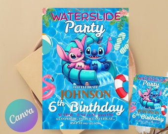 Stitch Lilo Pool Birthday Invitation | Stitch Angel Waterslide Party Invitation | Stitch Lilo Pool Invitation Download | DIGITAL