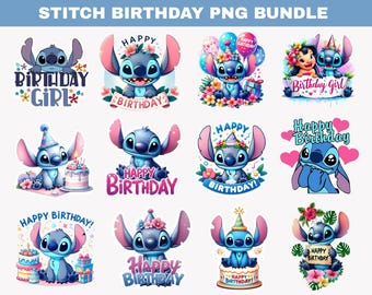 Cumpleaños de Stitch PNG, paquete de imágenes prediseñadas de Stitch, gorro y globos de cumpleaños de Stitch PNG, Lilo y Stitch Svg Png, Stitch lindo PNG