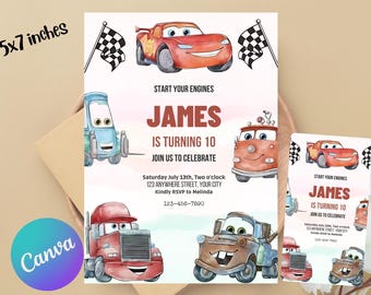 Cars Birthday Invitation | Lightning McQueen Invitation, Kids Birthday Invitation | Editable Personalized Canva Printable Digital Invitation