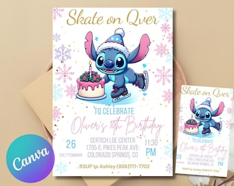 Stitch Ice Roller Skating Birthday Party Invitation | Stitch Lilo Pastel Skate Party Invitation |Angel Invitation Download Skate Winter