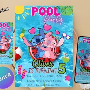 Geburtstagseinladung für Mädchen Stitch Pool Party Einladung Hawaii-Party einladen tropische Geburtstags-Einladung Mädchen-Party