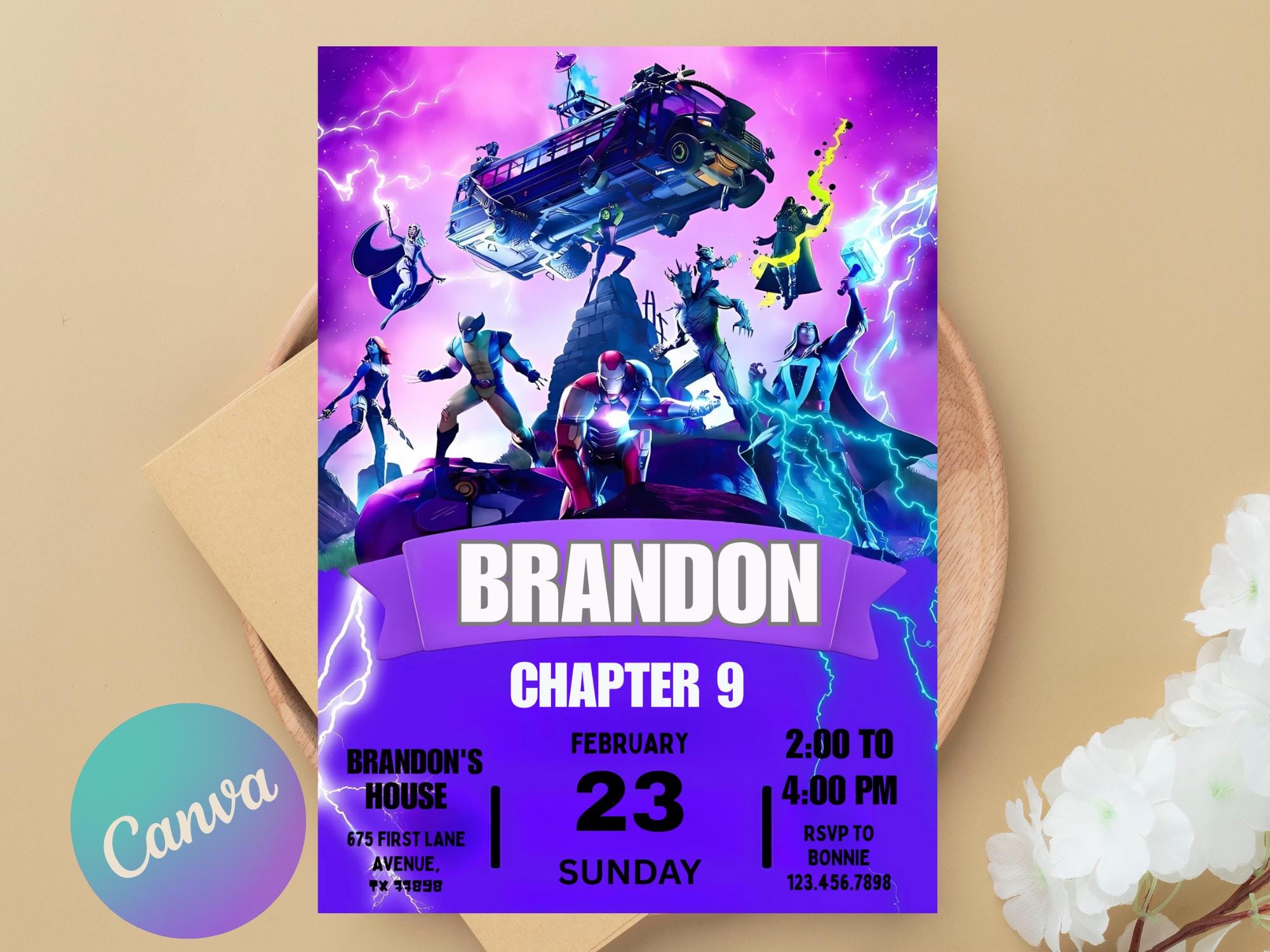 Editable Fortnites Birthday Invitation Video Game Party Invite Template for kids boy Canva Design Instant Download Gamer Party Invite Fort