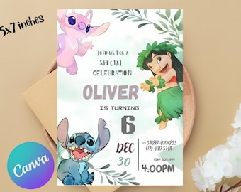 Stitch Birthday Invitation, Lilo Stitch Birthday Invite, Girl Party Birthday Invitation, Editable Stitch Invitation, Cute Stitch Party