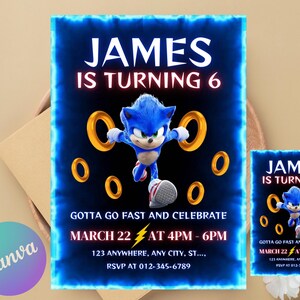 Sonic Editable Birthday Invitation | Hedgehog Party Invitation Template Printable | For Boy and Girl invitation | Invite Instant Download
