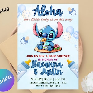 Personalisierte Babyparty-Einladung, Stitch Babyparty-Einladung, Stitch Babyparty-Thema, Babyparty-Jungen-Einladung