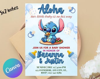 Gepersonaliseerde Stitch babyshower uitnodiging, Stitch babyshower uitnodiging, Stitch babyshower thema, babyshower uitnodiging babyshower