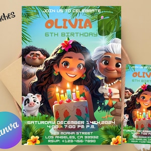 Editable Moana Birthday Invitation , Kids Theme Party Invitation Template ,Digital Hawaiian Moana Birthday Invite , Instant Download