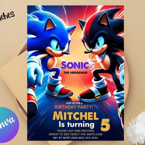 Sonic Editable Birthday Invitation | Hedgehog Party Invitation Template Printable | For Boy and Girl invitation | Invite Instant Download
