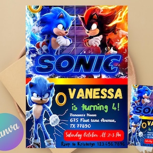 Sonic Editable Birthday Invitation | Hedgehog Party Invitation Template Printable | For Boy and Girl invitation | Invite Instant Download