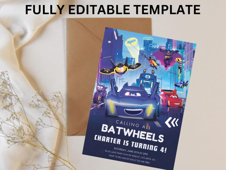Editable Bat Superhero Invitation Template, Editable Bat Birthday ...