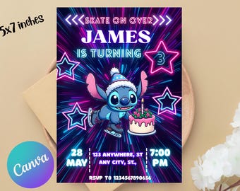 Stitch Ice Roller Skating Birthday Party Invitation | Stitch Lilo Pastel Skate Party Invitation |Angel Invitation Download Skate Winter