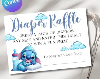 Stitch Cloud Baby Shower Blue Diaper Raffle Tickets Gender Reveal Tickets | Stitch and Angel Gender Reveal | Stitch and Angel Baby shower