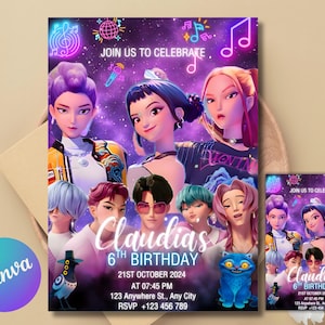 KPOP Demon Hunters Invitation, KPOP Demon Hunters Birthday invitation, EDITABLE K Pop Birthday Invitation, K Pop Warriors Invitation