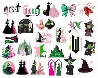 Wicked Png Bundle, Wicked Change For Good Glitter Png, Wicked Pink and Green Png, Wizard Musical Movie Png, Coquette Bow Wicked Png