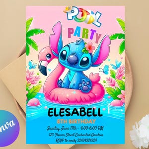 Geburtstagseinladung für Mädchen Stitch Pool Party Einladung Hawaii-Party einladen tropische Geburtstags-Einladung Mädchen-Party