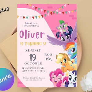 Editable Unicorn Pony Birthday Invitation for Girls, My Little Pony Invitation, Kids Birthday Invitation Template Printable
