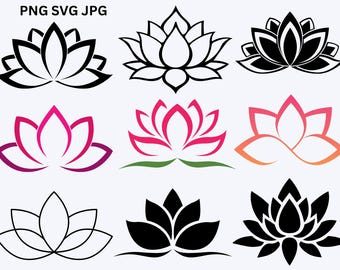LOTUS SVG Bundle, Lotus Flower CRICUT Namaste Cut Files Yoga Silhouette Mandala Clipart Meditation Spiritual Digital Png