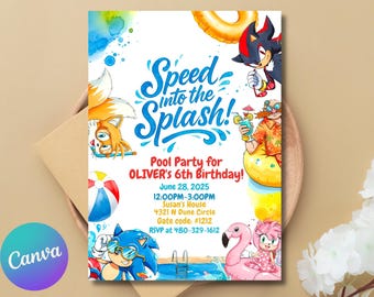Sonic Pool Party Birthday Invitation Template, Editable Canva Invite, Blue Hedgehog Summer Bash, Gamer Birthday Invite, Catch the Wave Party