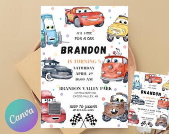 Cars Birthday Invitation | Lightning McQueen Invitation, Kids Birthday Invitation | Editable Personalized Canva Printable Digital Invitation
