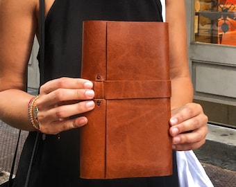 Handmade leather journal, A5, 6 x 8, Moleskine notebook, Medium leather journal, Handstitched, Custom made, Cognac leather notebook, NY made