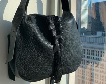 Black leather purse, Alligator bag, Designer handbags, Black leather shoulder bag, Gator tail, Hobo style handbags, Slouchy leather bag