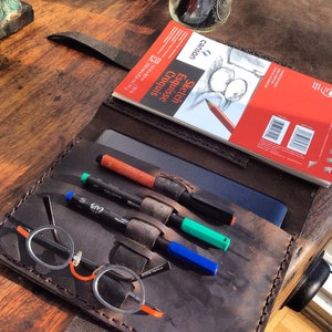 iPad Mini Folio, Leather Sketchbook, Portfolio Organizer Padfolio, Sketchpad Book Cover, Pencil Case, Pencil Holder