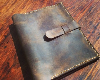 Handmade Leather A5 Binder, Mini Organizer with Pockets