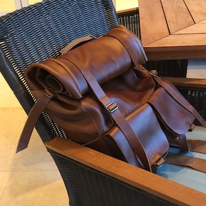 Backpack Roll Top / Leather Rucksack Mens/ Weekender Backpack / Expandable Backpack / Handmade Leather Bag