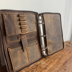 Zippered leather padfolio, Small three ring binder, 3 ring folder, Small planners and organizers, Half page binder, Junior padfolio binder