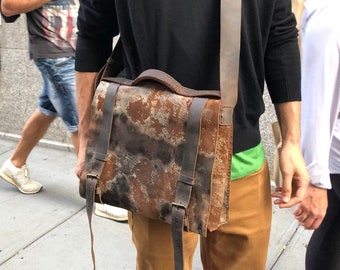 Distressed Leather Satchel / Leather Laptop Bag with Shoulder Strap / Vintage Leather Laptop Bag with Handle