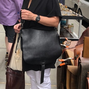 Bolso bandolera negro, Bolso bandolera de piel suave negra, Bolso de mano de piel suave, Bolso de hombro negro