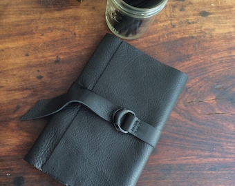 Black journal / Refillable / Black leather notebook / Soft Black leather / Handmade Leather Journal