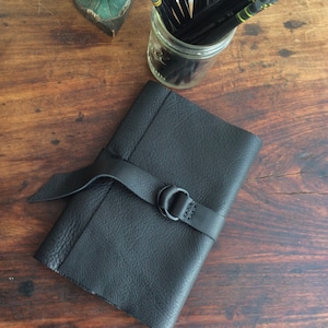 Black journal / Refillable / Black leather notebook / Soft Black leather / Handmade Leather Journal