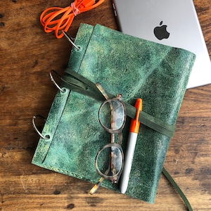 O Ring Notebook / A5 Pocket O Ring Diary / Loose Leaf Leather Binder / A5 Hinged Snap Notebook / Custom Binder