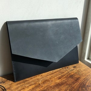 Black Laptop Case / Bridle Leather Document Holder / Black Laptop Sleve / Thick Leather Document Case