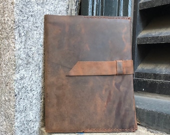 Leather composition book, Soft brown notebook, Refillable journal, Distressed leather, Custom made Journal, Made in NY