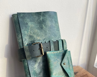 Jade Journal / Refillable Leather Notebook / Pencil loop holder / Handmade leather Diary / Hand stitched in NY