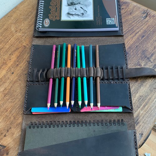 Sketchpad Holder / Leather Sketchbook Case With Pen/pencil Etsy