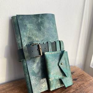 Jade Journal / Refillable Leather Notebook / Pencil loop holder / Handmade leather Diary / Hand stitched in NY
