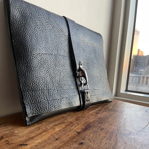 Document case / Leather laptop Sleeve/ Document holder in black leather / Soft black laptop case