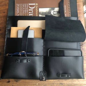 JFK Laptop Sleeve / Leather Laptop Case Organizer / Leather Clutch Case / Multiple Pocket Organizer Sleeve / Made by Hand