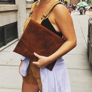 Document case, Leather laptop case, Leather document holder, Bridle leather laptop sleeve, Custom made in NYC