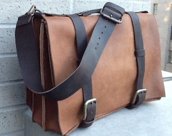 Triple Gusset Crossbody / Handmade Leather Briefcase USA / Triple Gusset Briefcase / Large Leather Briefcase