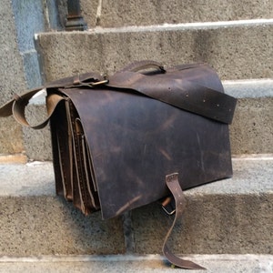 Large briefcase, Triple gusset work bag, Leather laptop briefcase, Big leather mens gusset briefcase, Triple compartment bag