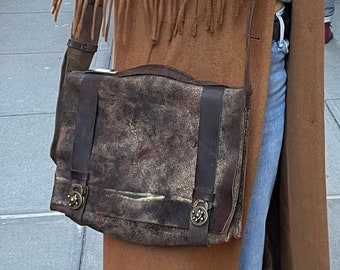 Laptop bag, Computer messenger, Handmade leather laptop satchel, Soft distressed leather, Custom made by hand in NYC