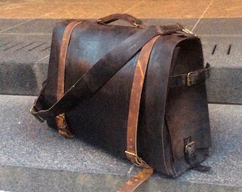 Travel Briefcase / Large Leather Briefcase / Large Capacity Laptop Bag / Handmade Leather Travel Briefcase / Made by Hand