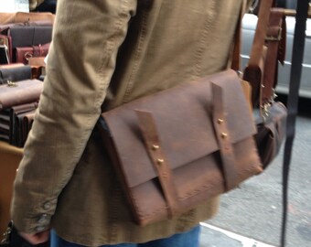 iPad bag, Crossbody messenger, Mini satchel, Leather tablet bag, iPad weekend messenger, Small laptop satchel, Custom made in NYC