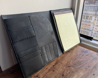 Black Legal Pad Holder / Black Leather Portfolio / Handmade Vegetable Tan Leather / Sewn by Hand in New York
