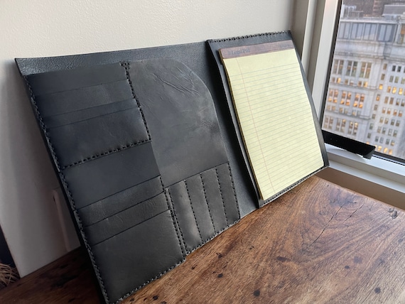 Black Legal Pad Holder / Black Leather Portfolio / Handmade Vegetable Tan Leather / Sewn by Hand in New York