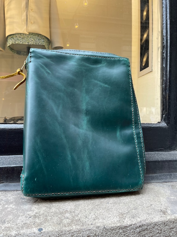 Occulus Binder / Leather Zip Portfolio / Leather Planner Organizer Binder with Zipper / Ocean Green Binder Folio